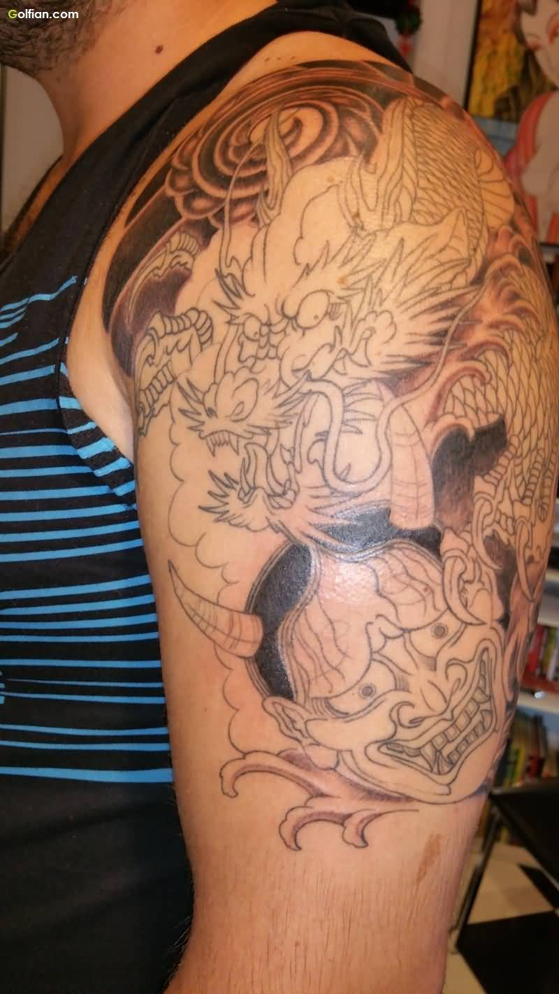 Nice Asian Dragon Tattoo Outline For Men Shoulder Golfian throughout proportions 800 X 1422