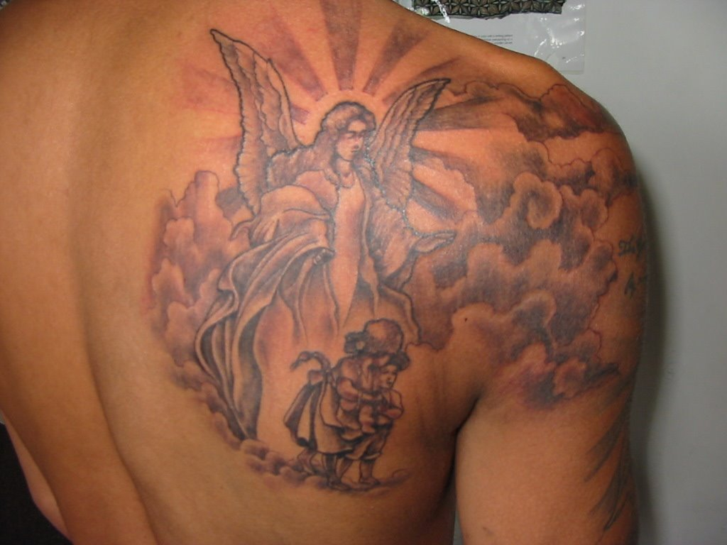 Nice Shoulder Blade Angel Tattoo Design For Men Angel Tattoos pertaining to dimensions 1024 X 768