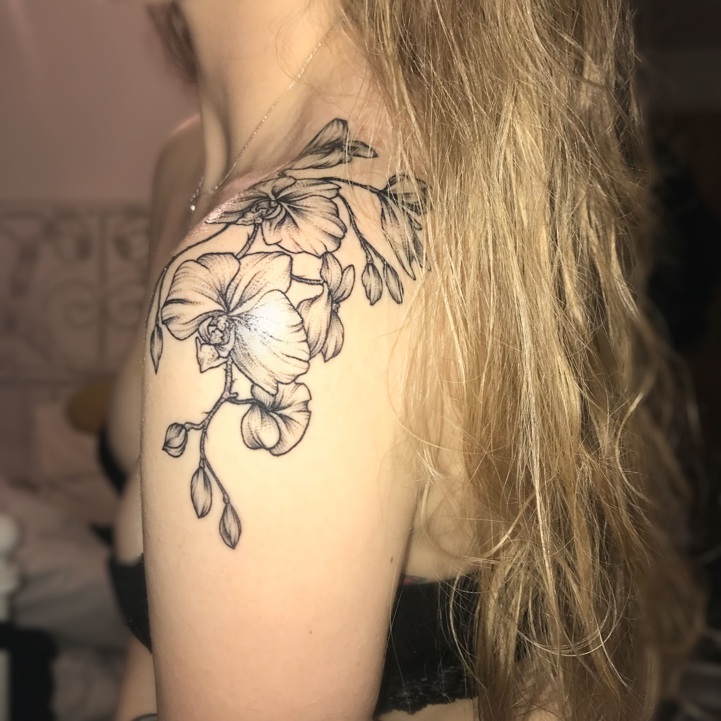 Orchids Over My Shoulder Tattoo Girltattoo Orchid Orchidtattoo in dimensions 3024 X 3024