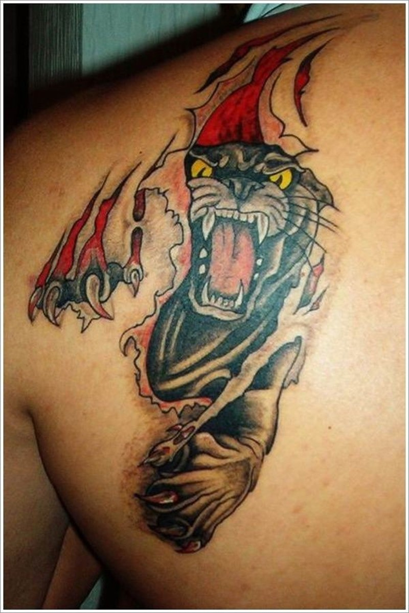 Panther Under Skin Rip Tattoo On Shoulder Blade Tattoos Book regarding dimensions 800 X 1200