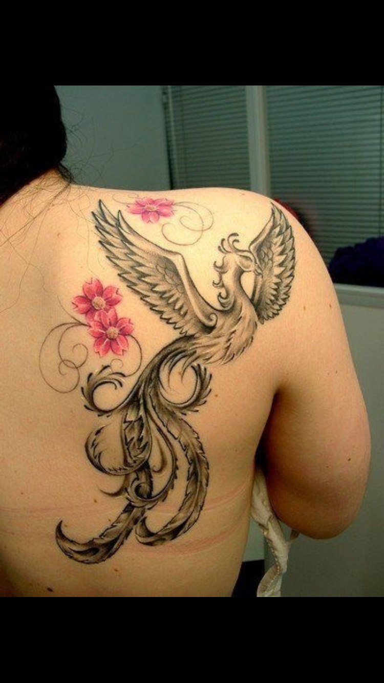 Phoenix Tattoo With Cherry Blossoms On Shoulder Blade Phoenix regarding proportions 750 X 1334