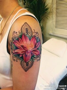 Pink Ink Lotus Tattoo On Girl Left Shoulder Tattoos Lotus Tattoo pertaining to dimensions 936 X 1248