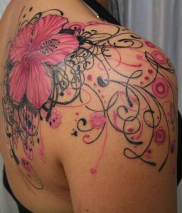 Pink Lily Flower Tattoo On Right Back Shoulder Tattoo Feminine for sizing 1600 X 1873