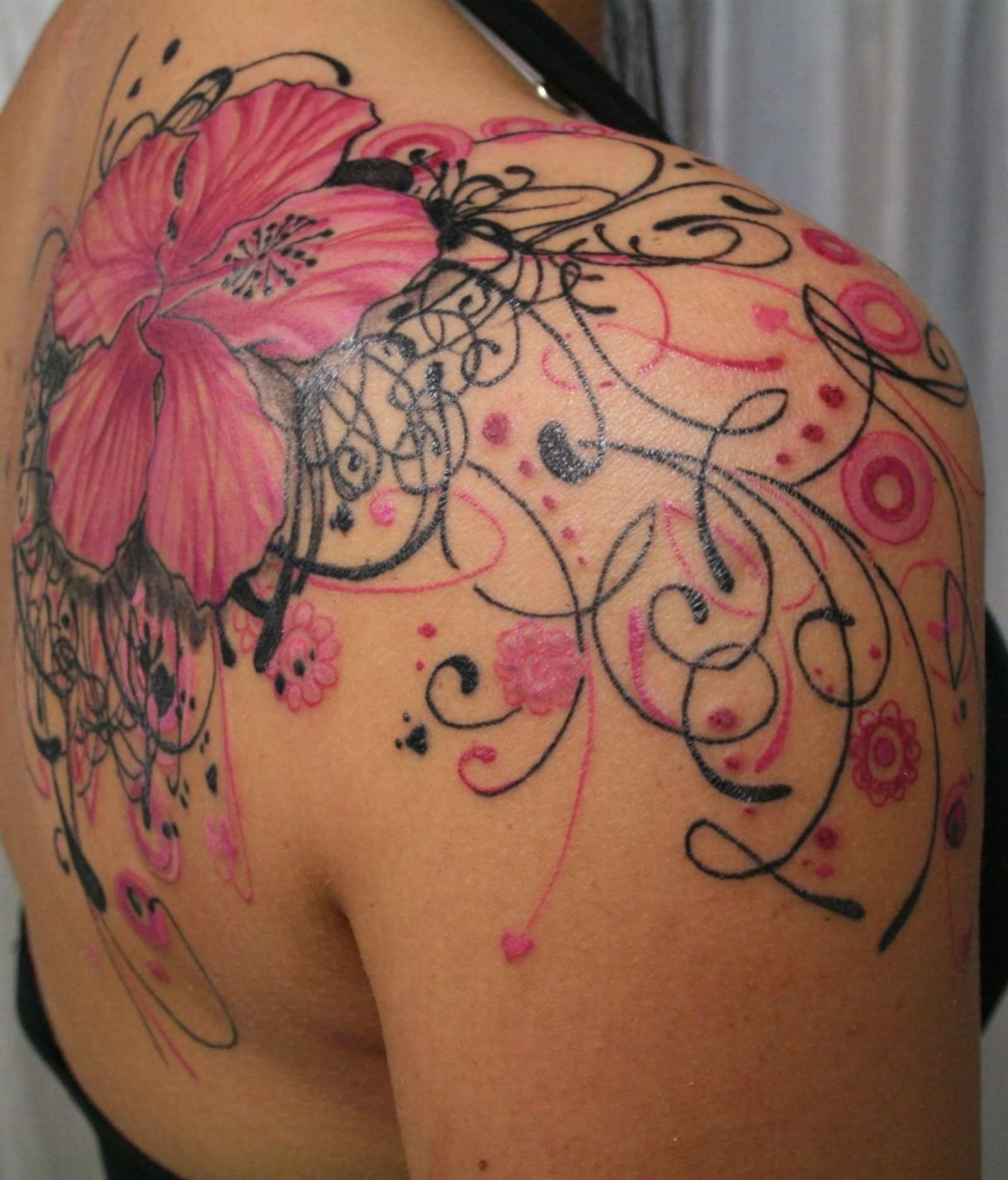 Pink Lily Flower Tattoo On Right Back Shoulder Tattoo Feminine within dimensions 1600 X 1873