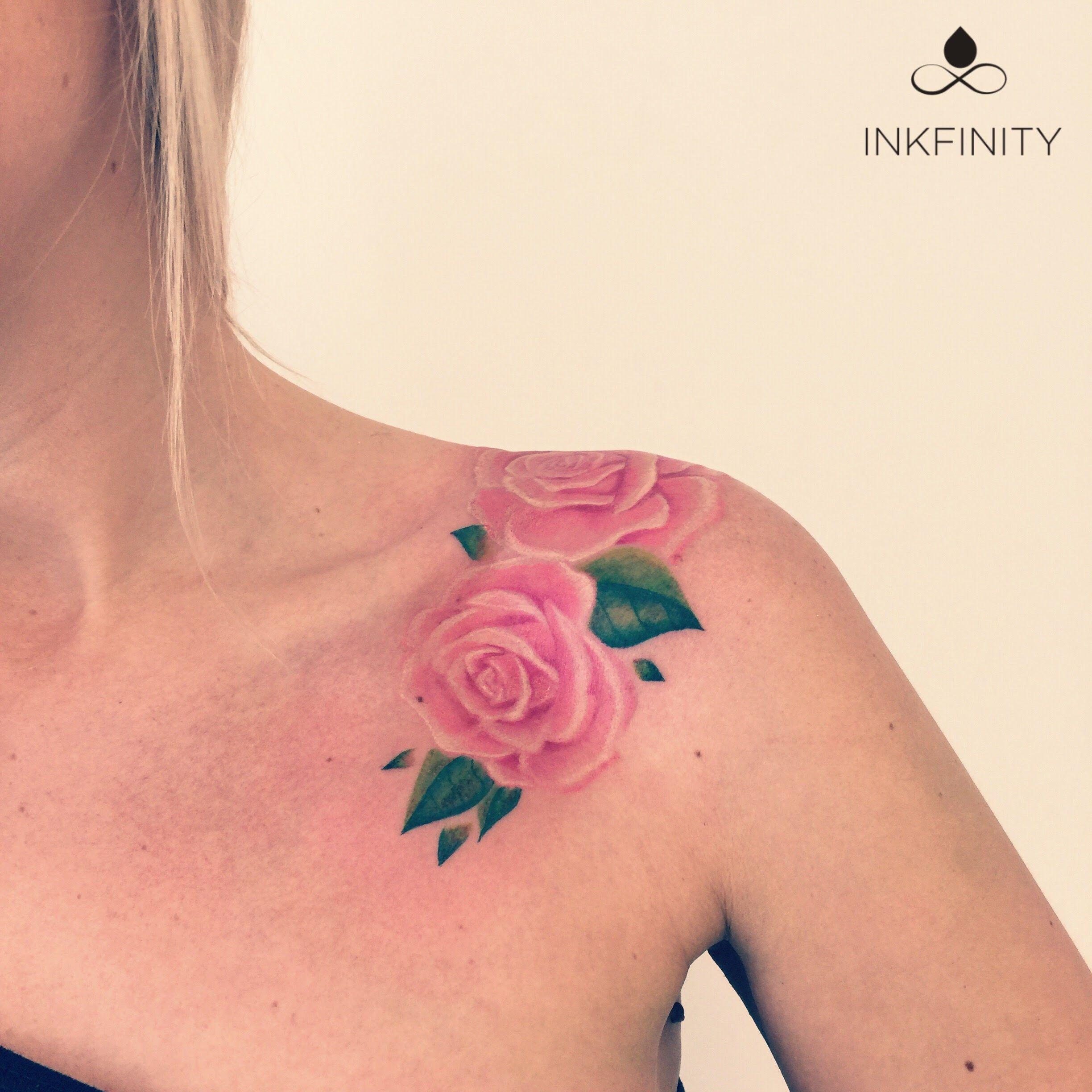 Pink Roses Shoulder Tattoo Inkfinity Art Pink Rose Tattoos within measurements 2448 X 2448