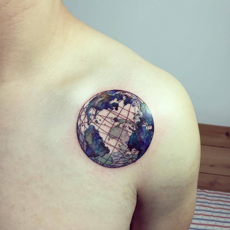 Planet Earth Tattoo On The Left Shoulder inside proportions 960 X 960