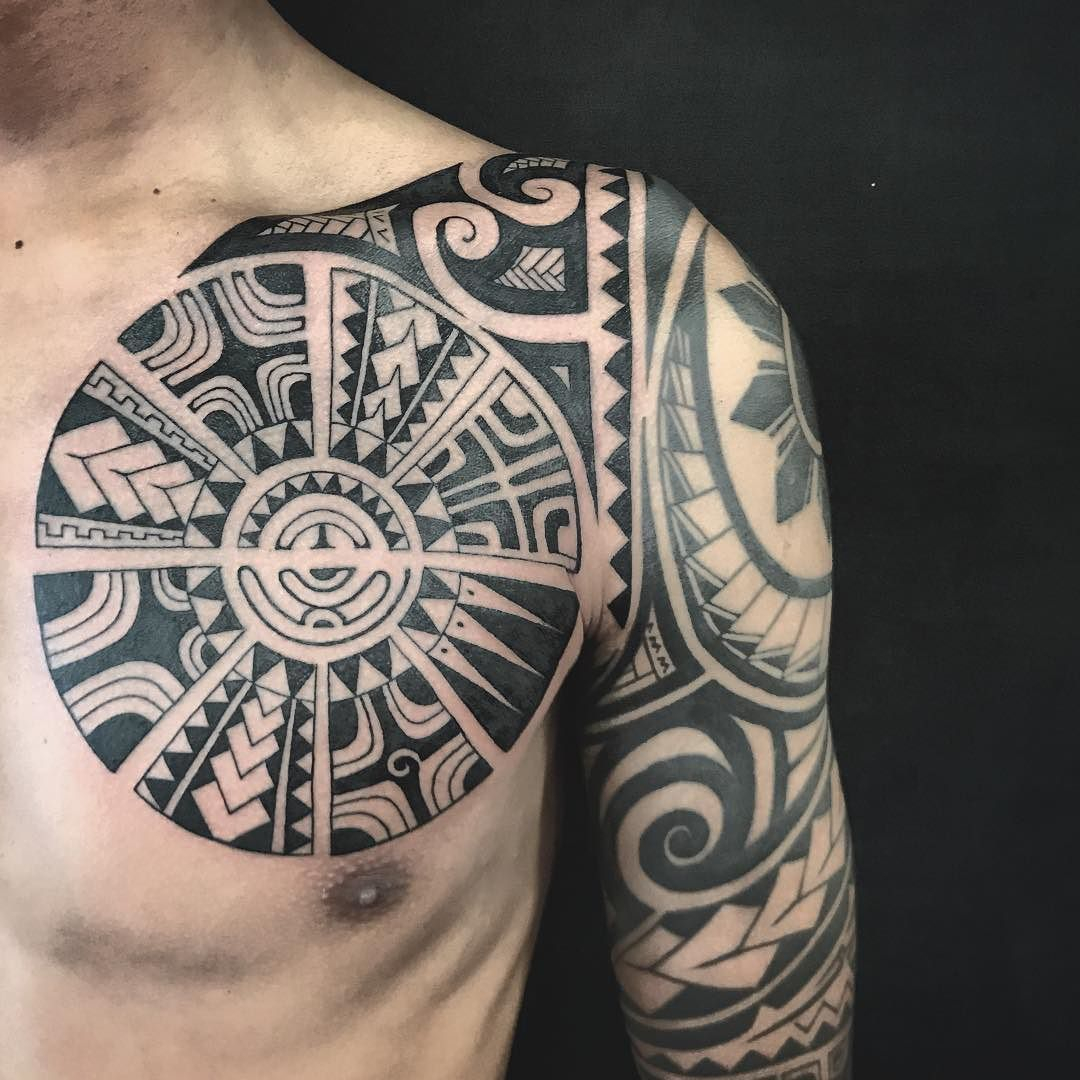 Polynesian Chest Tattoo Addition To A Half Sleeve Tattoos for size 1080 X 1080