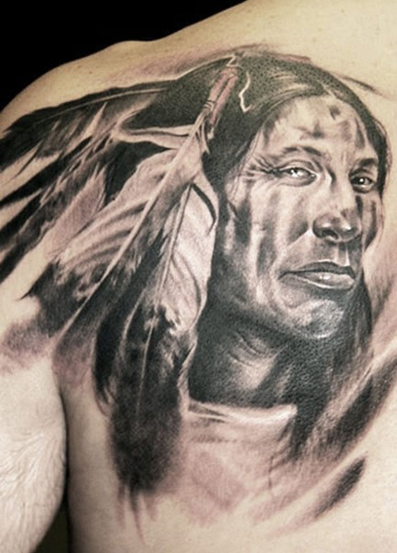 Portrait Of Native American Tattoo On Shoulder Blade Tattoos Book with regard to dimensions 800 X 1114