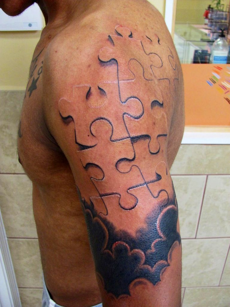 Puzzle Tattoo On Armshoulder Tattoos Puzzle Tattoos Jigsaw regarding proportions 768 X 1024