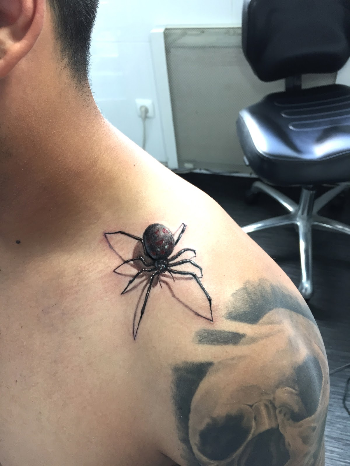 Realistic Black Widow Tattoo On Upper Shoulder within proportions 1200 X 1600