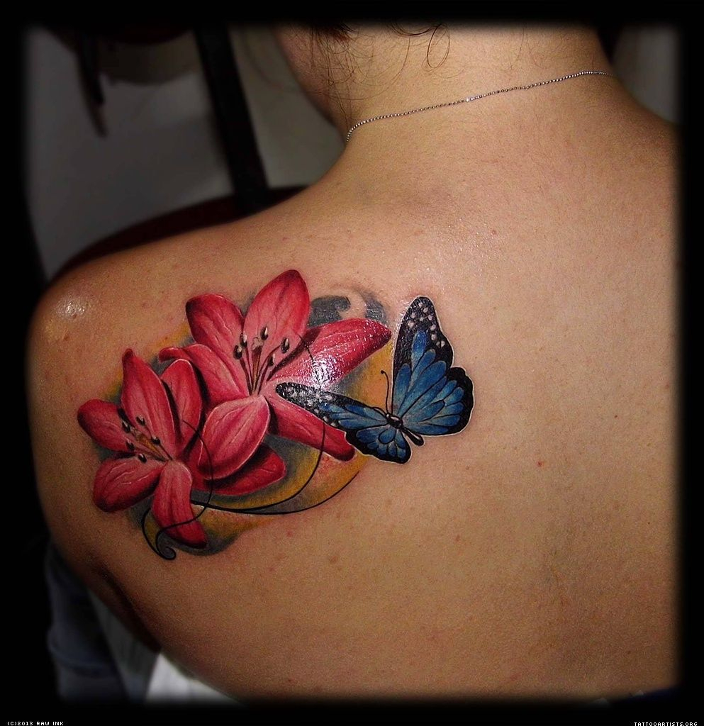 Realistic Butterfly Tattoos On Shoulder Tattoos Hibiscus Tattoo inside measurements 993 X 1024