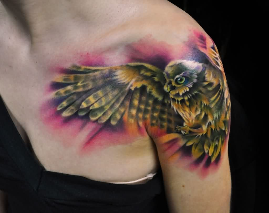 Realistic Flying Owl Tattoo On Left Shoulder Owl Tattoos Insane with regard to dimensions 1024 X 810