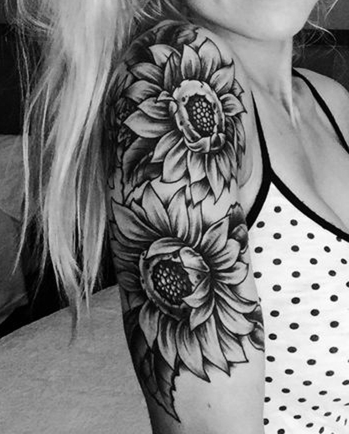 Realistic Sunflower Shoulder Arm Sleeve Tattoo Ideas For Women At in dimensions 1206 X 1500