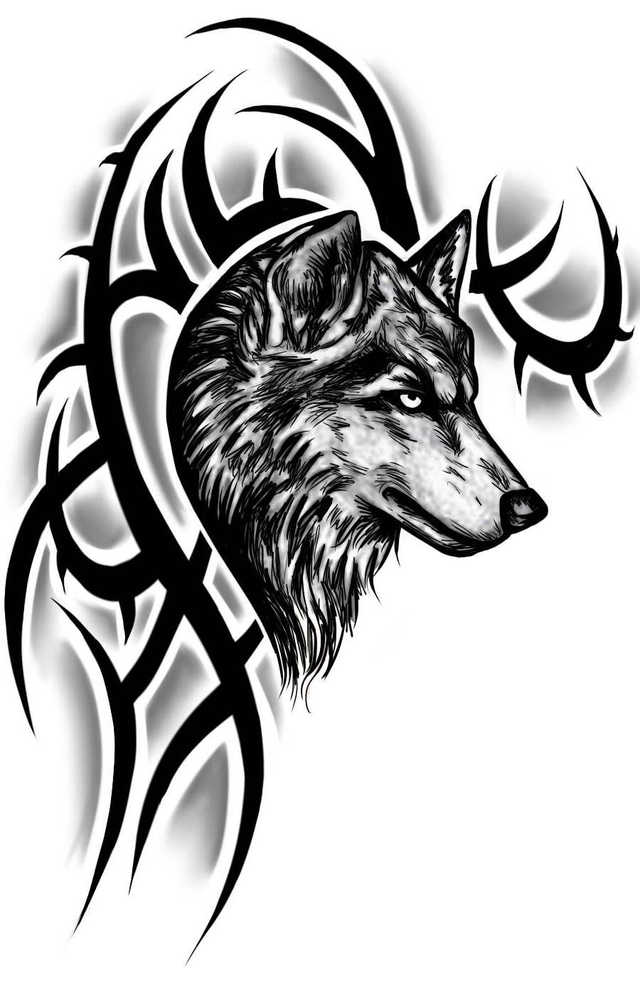 Realistic Wolf Head With Tribal Design Tattoo Sample Tattoos throughout sizing 900 X 1398