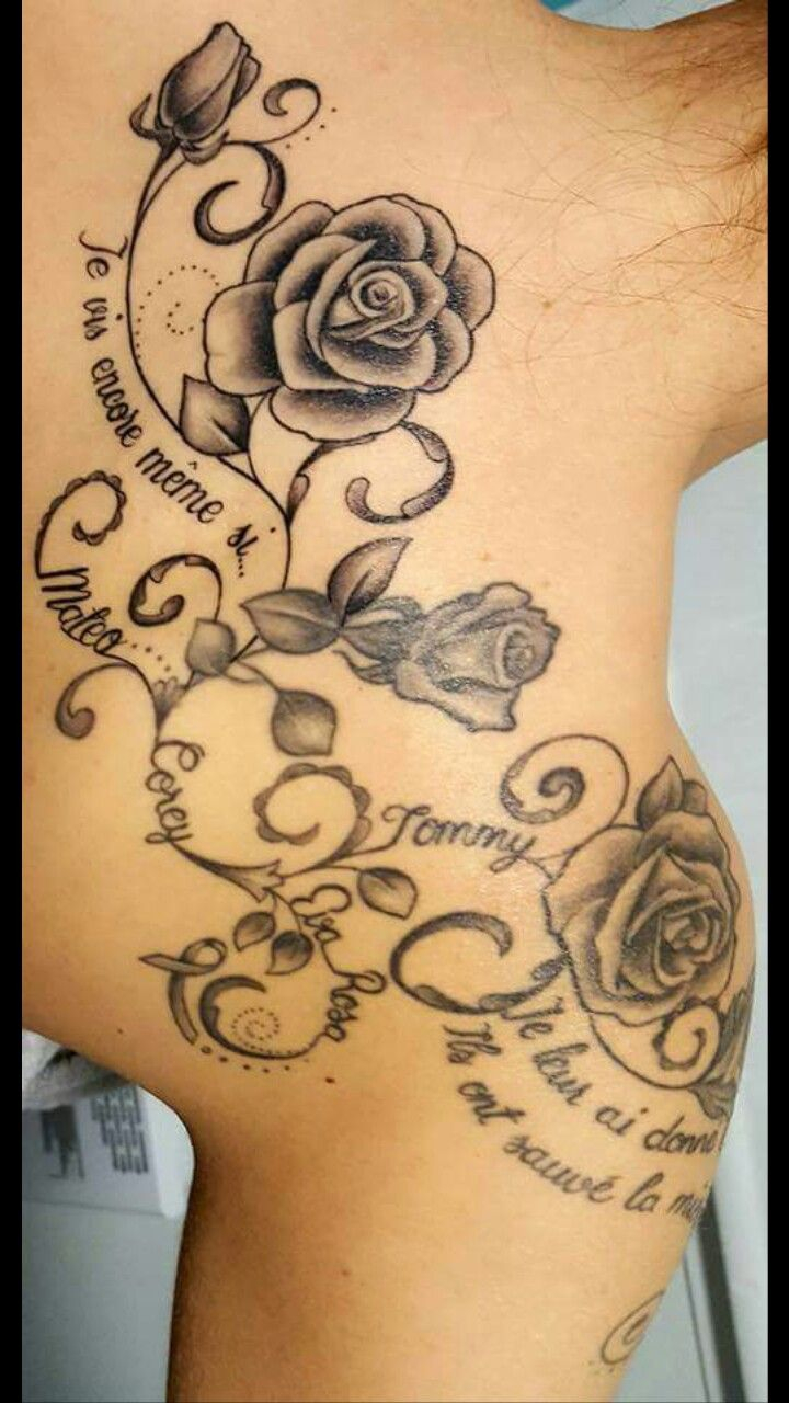Rose Back And Shoulder Tattoo With Kids Names Tattoos Tattoos in dimensions 720 X 1280