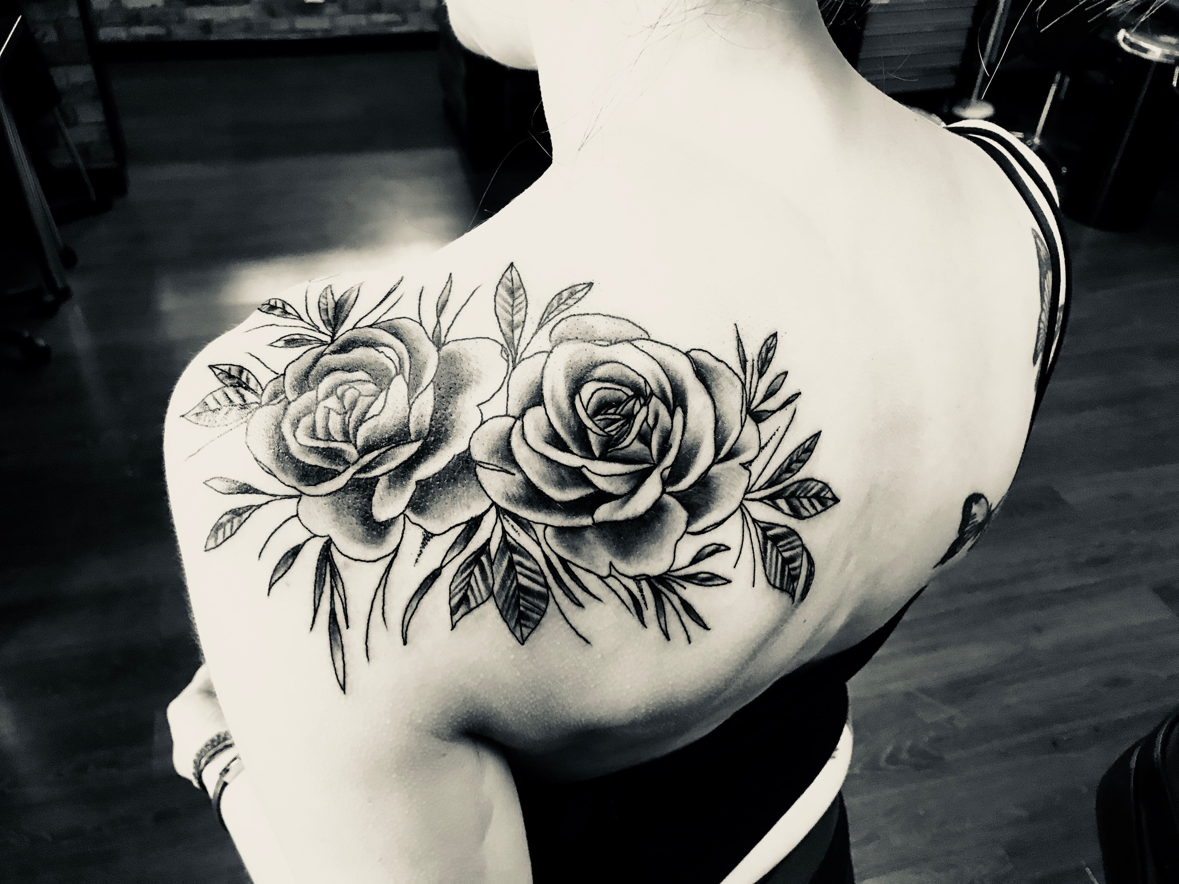 Rose Shoulder Tattoo In Black Shading Roseshouldertattoos pertaining to sizing 4032 X 3024