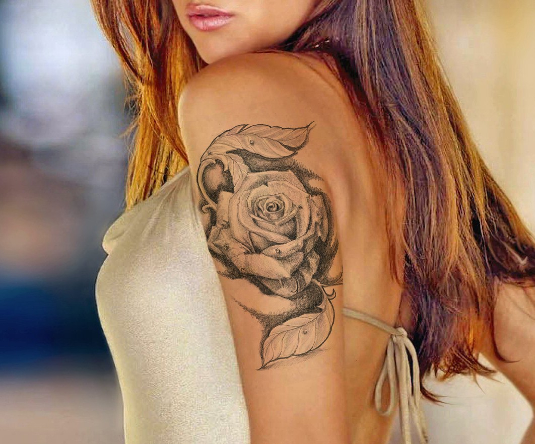 Rose Tattoo For Girl On Left Shoulder Shoulder Tattoos Medium throughout proportions 1062 X 882