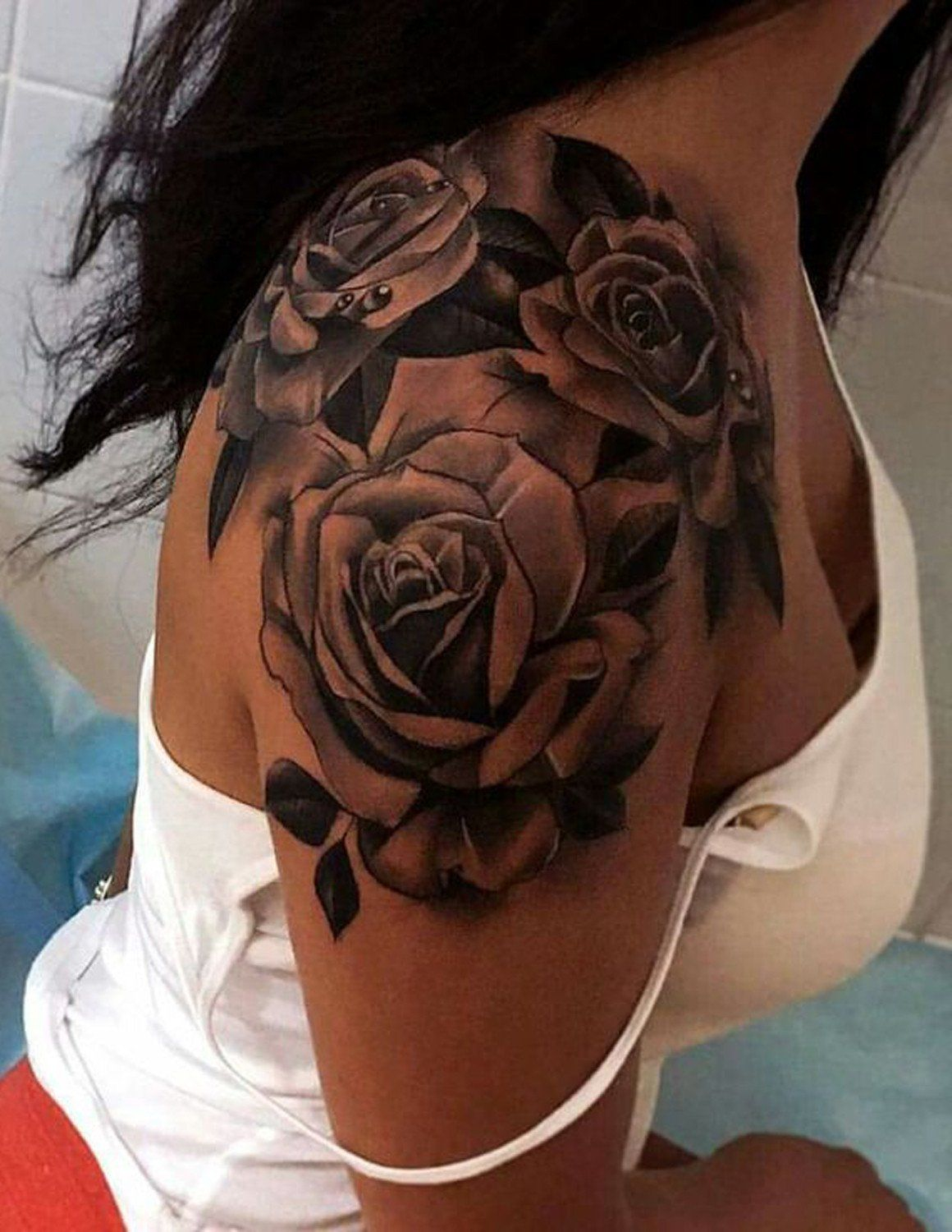 Rose Tattoo On Shoulder Black And White within dimensions 1160 X 1500