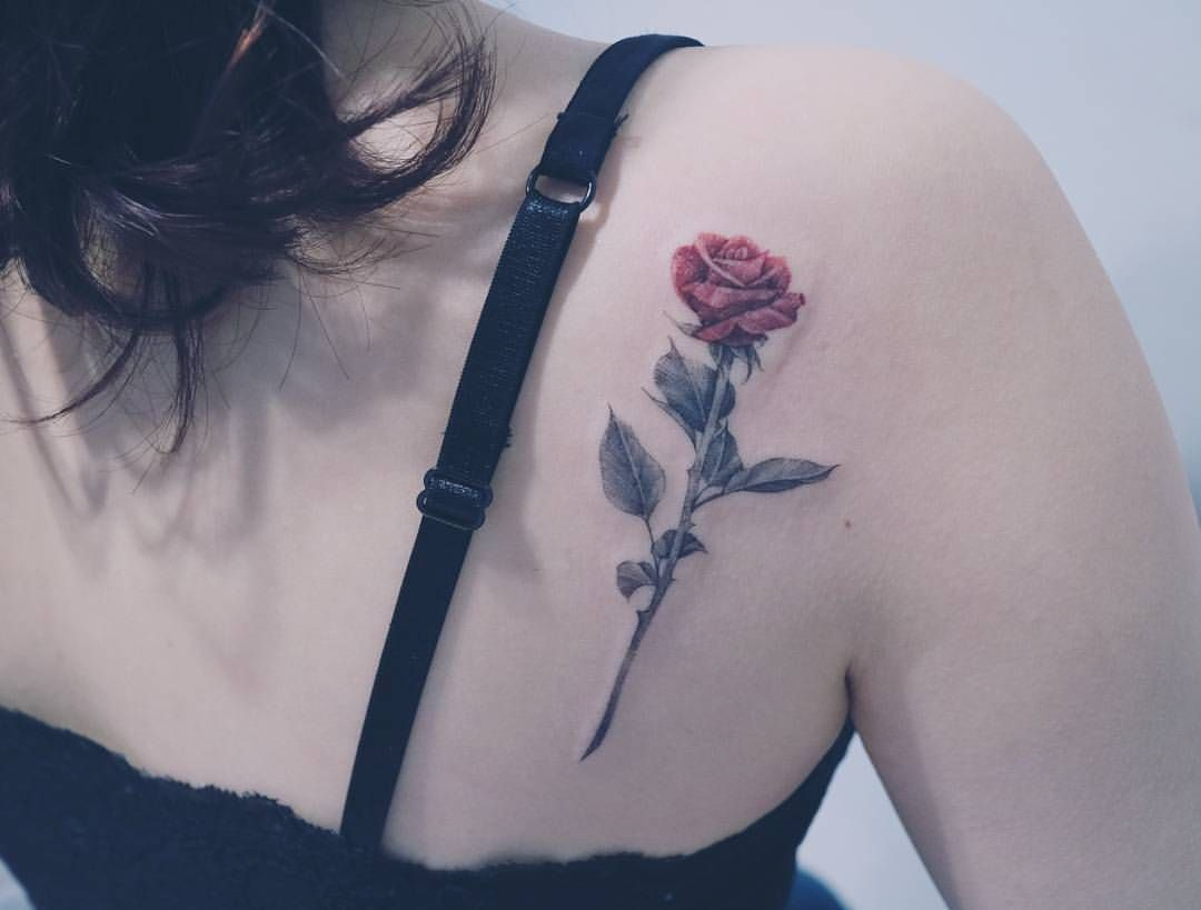 Rose Tattoo On The Shoulder Blade Upper Back Tattoos Rose regarding size 1080 X 819