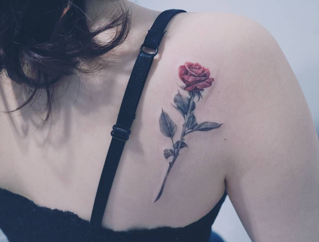 Rose Tattoo On The Shoulder Blade Upper Back Tattoos Rose throughout dimensions 1080 X 819