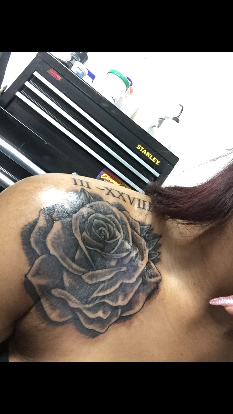 Rose Tattoo Shoulder Roman Numerals Hair Makeup And Other for dimensions 750 X 1334