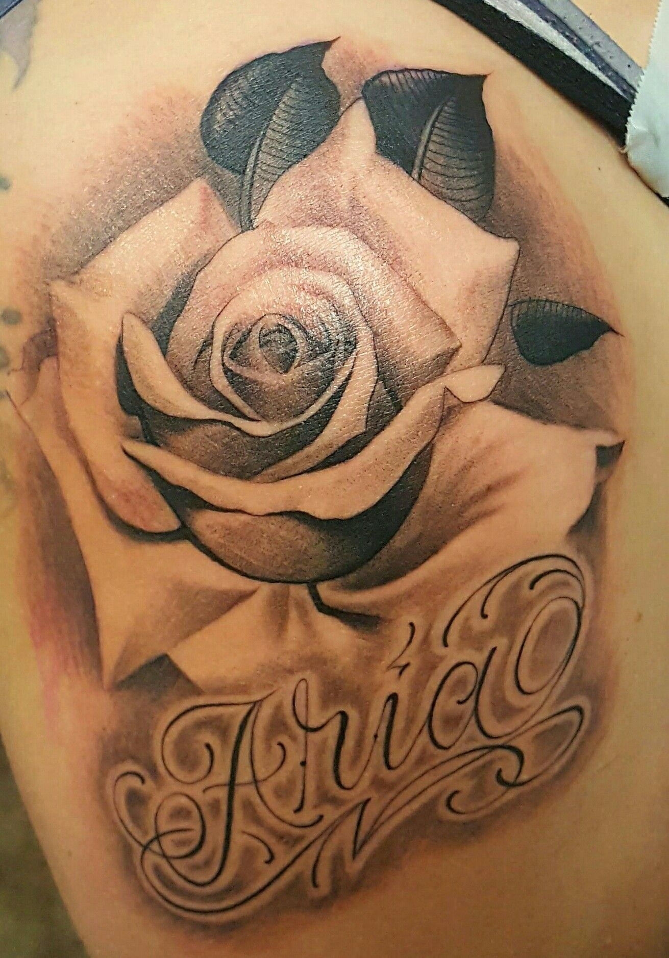 Rose With Arias Name Secret Sidewalk Tattoo Parlor Tracy Ca with regard to dimensions 1311 X 1877