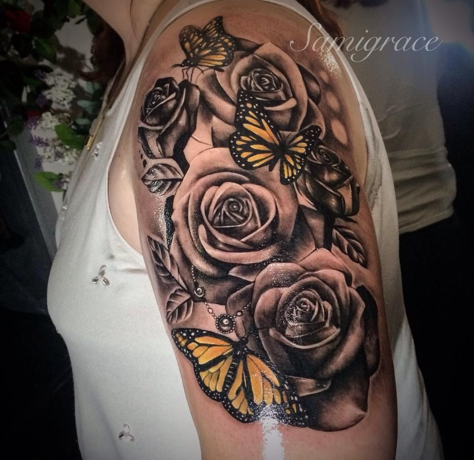 Rose And Butterfly Shoulder Tattoo * Half Sleeve Tattoo Site.