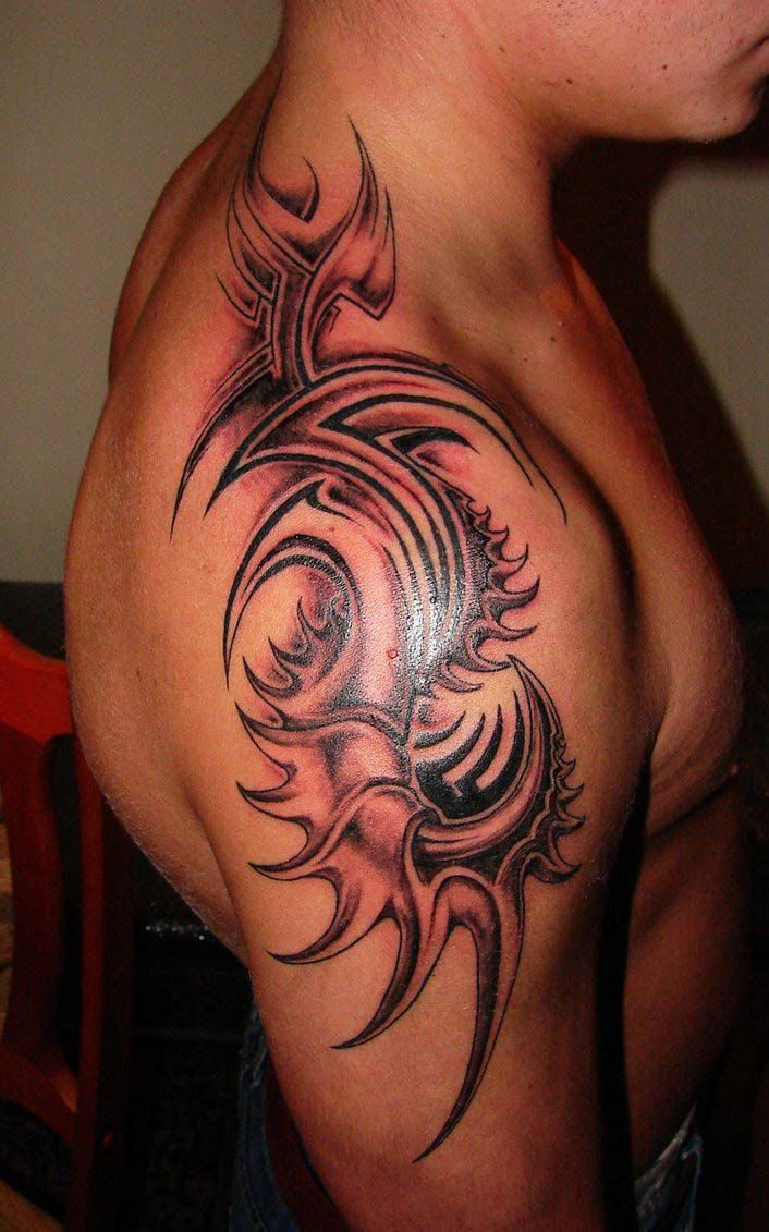 Round Tribal Tattoo Design On Shoulder For Guys Tattoos Tribal within dimensions 706 X 1131