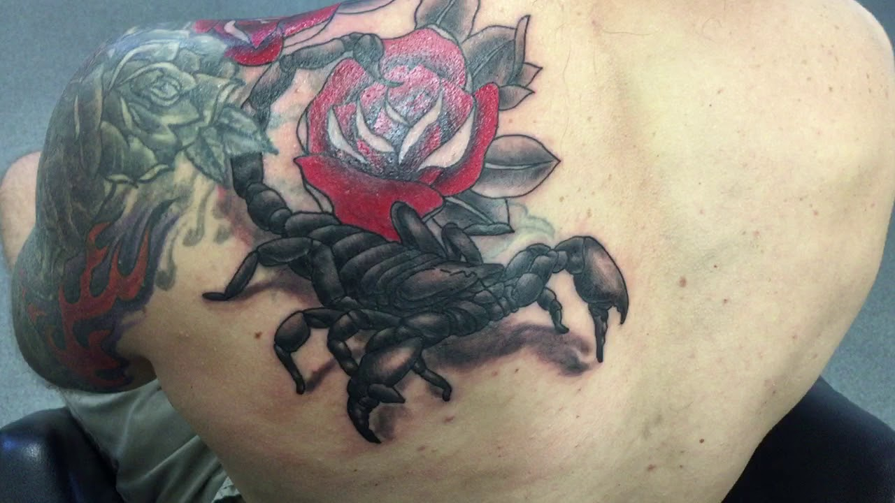 Scorpion And Roses Shoulder Blade And Shoulder Tattoo with regard to sizing 1280 X 720
