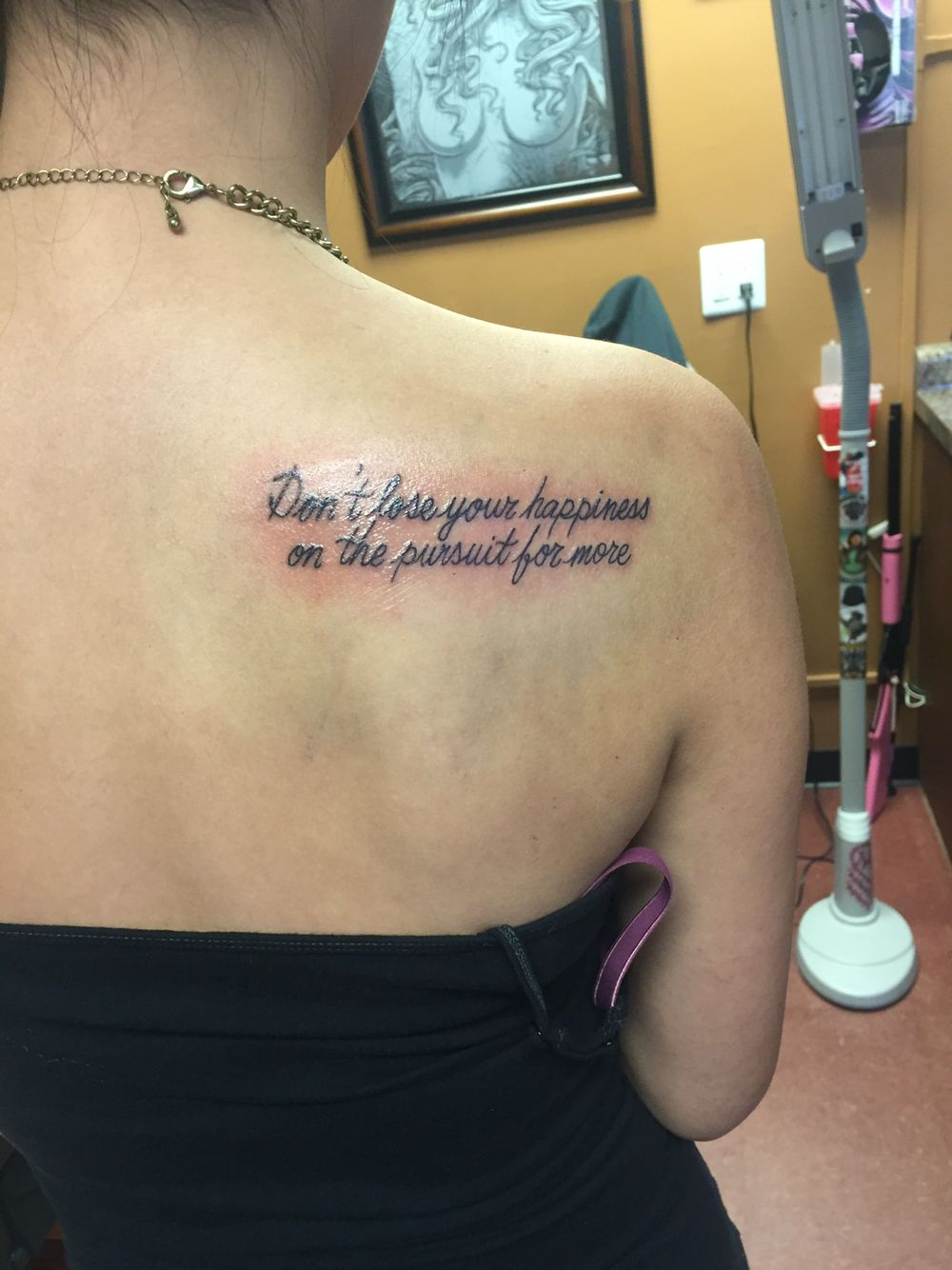 Shoulder Blade Tattoo Dont Lose Your Happiness On The Pursuit For within sizing 1000 X 1334