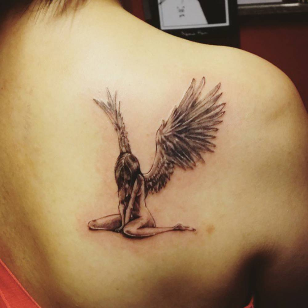 Shoulder Blade Tattoo Of An Angel Jay Shin with regard to proportions 1000 X 1000