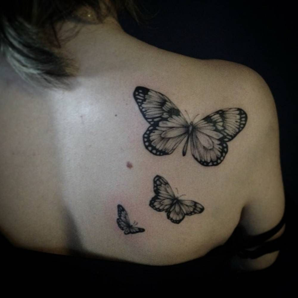 Shoulder Blade Tattoo Of Three Butterflies Ivy Saruzi throughout proportions 1000 X 1000