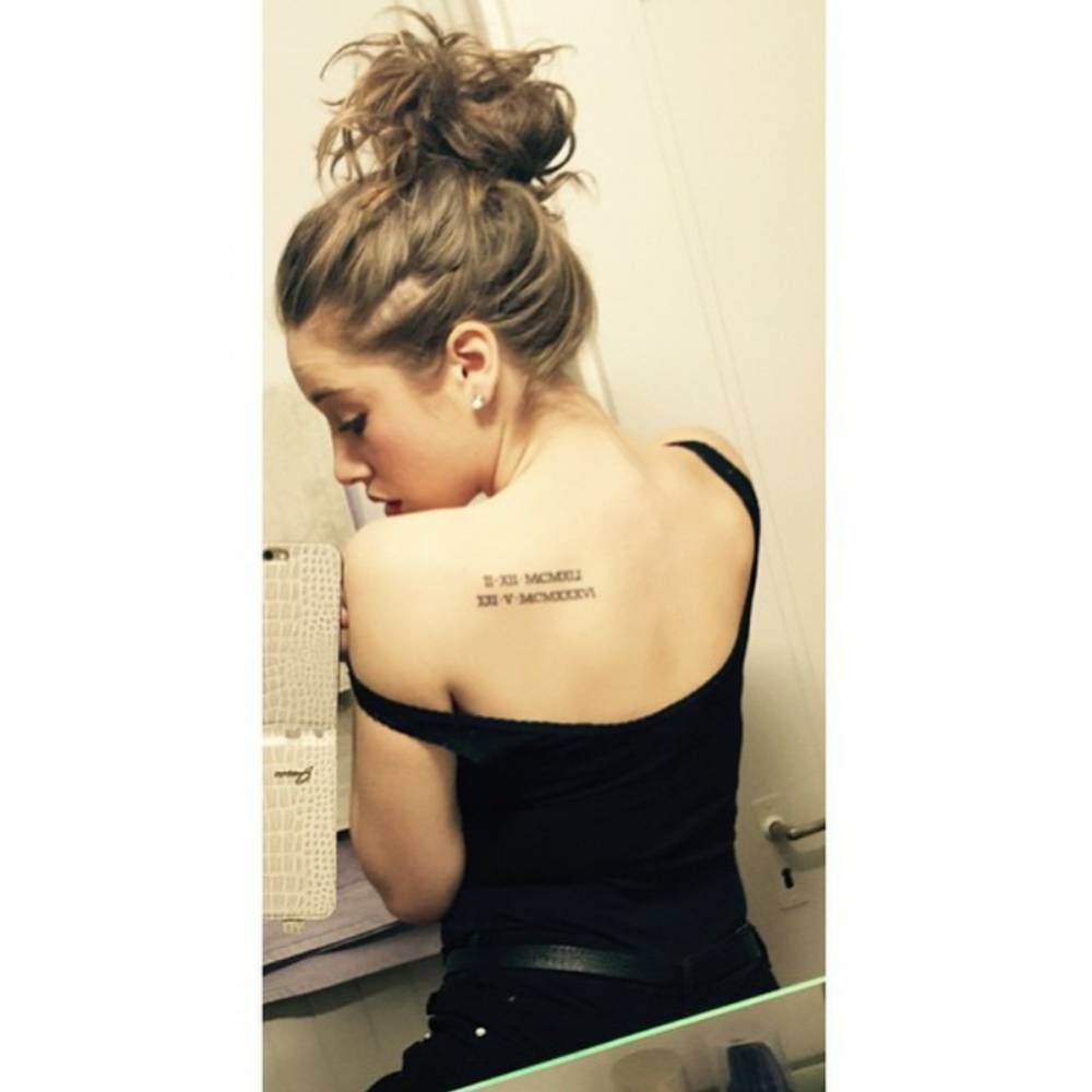 Shoulder Blade Tattoo Of Two Dates In Roman Numerals On Tamara with proportions 1000 X 1000