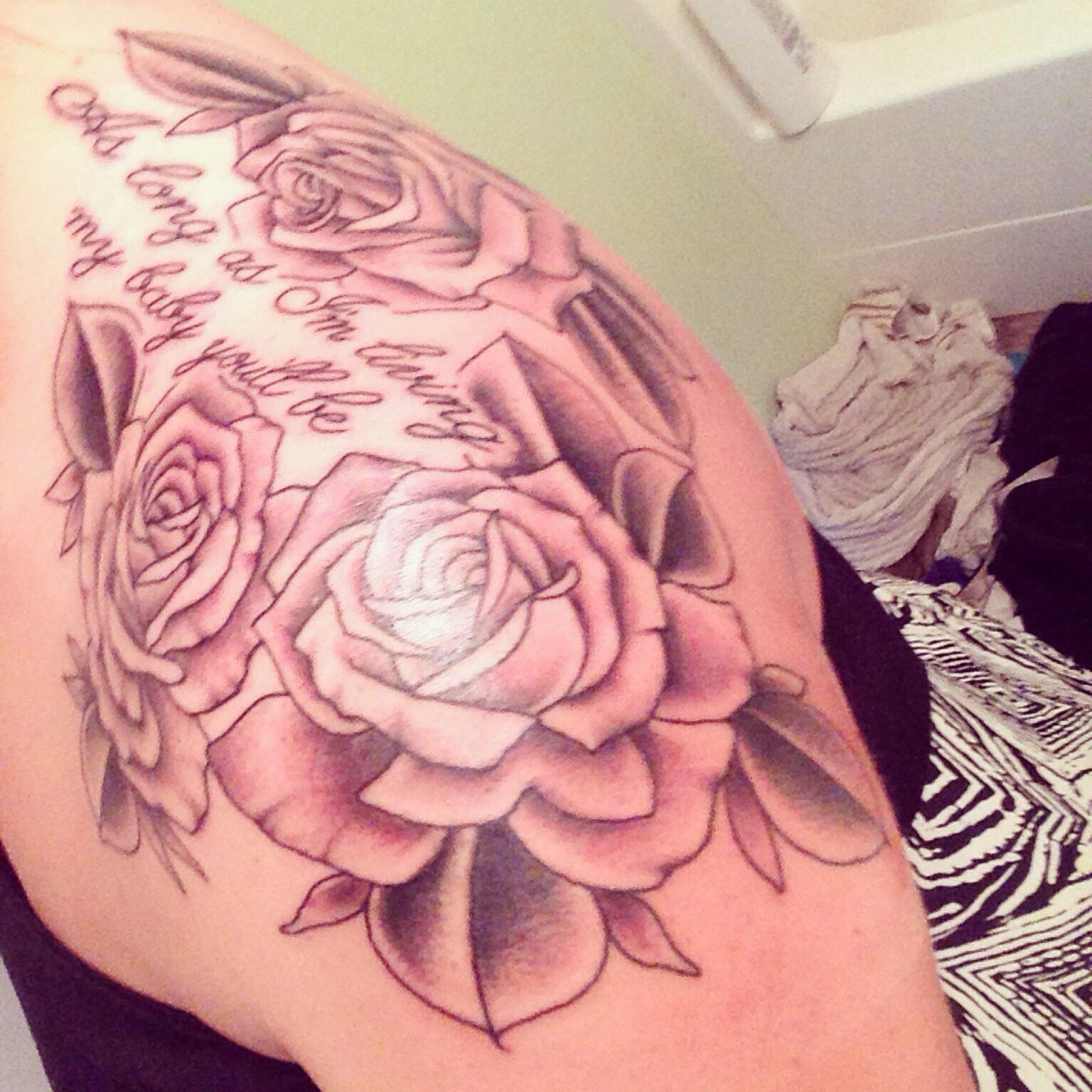 Shoulder Piece Rose Tattoo As Long As Im Living My Ba Youll Be in size 1536 X 1536