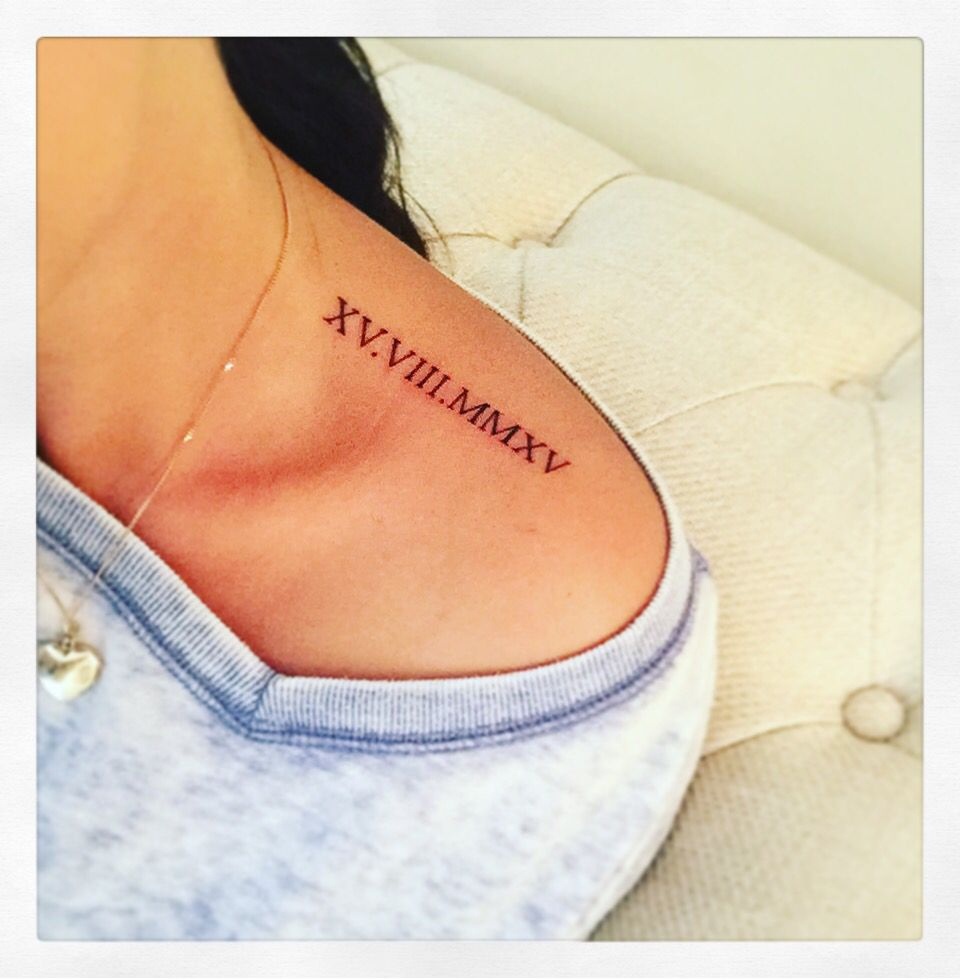 Shoulder Tattoowedding Date In Roman Numerals 1582015 Nearly A with regard to dimensions 960 X 979