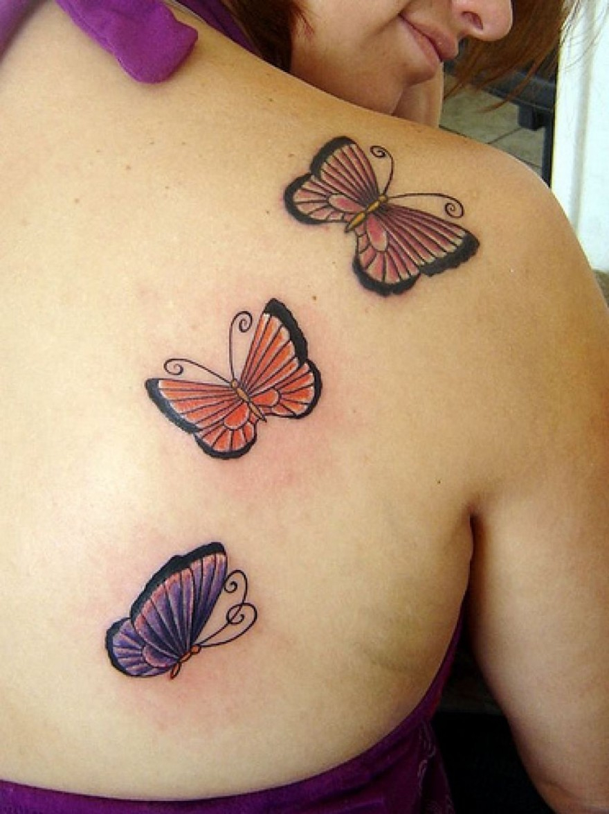 Shoulder Three Butterfly Tattoo For Beautiful Women Pictures inside size 880 X 1175