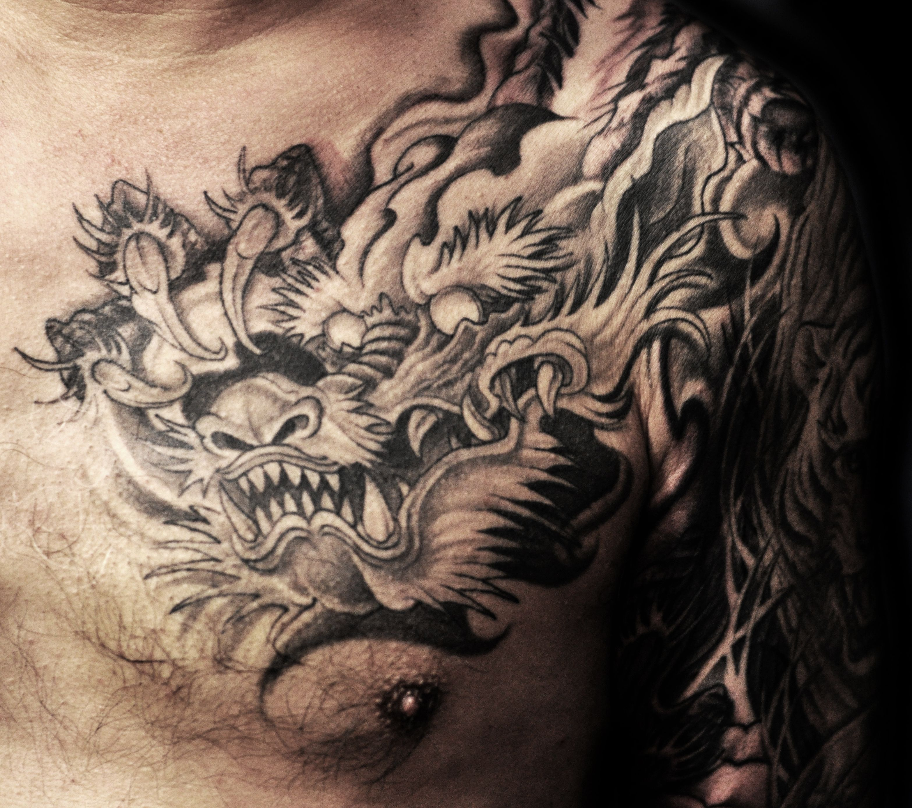 Shoulder To Chest Dragon Tattoo Chronic Ink Japanese Dragon with regard to measurements 3132 X 2776