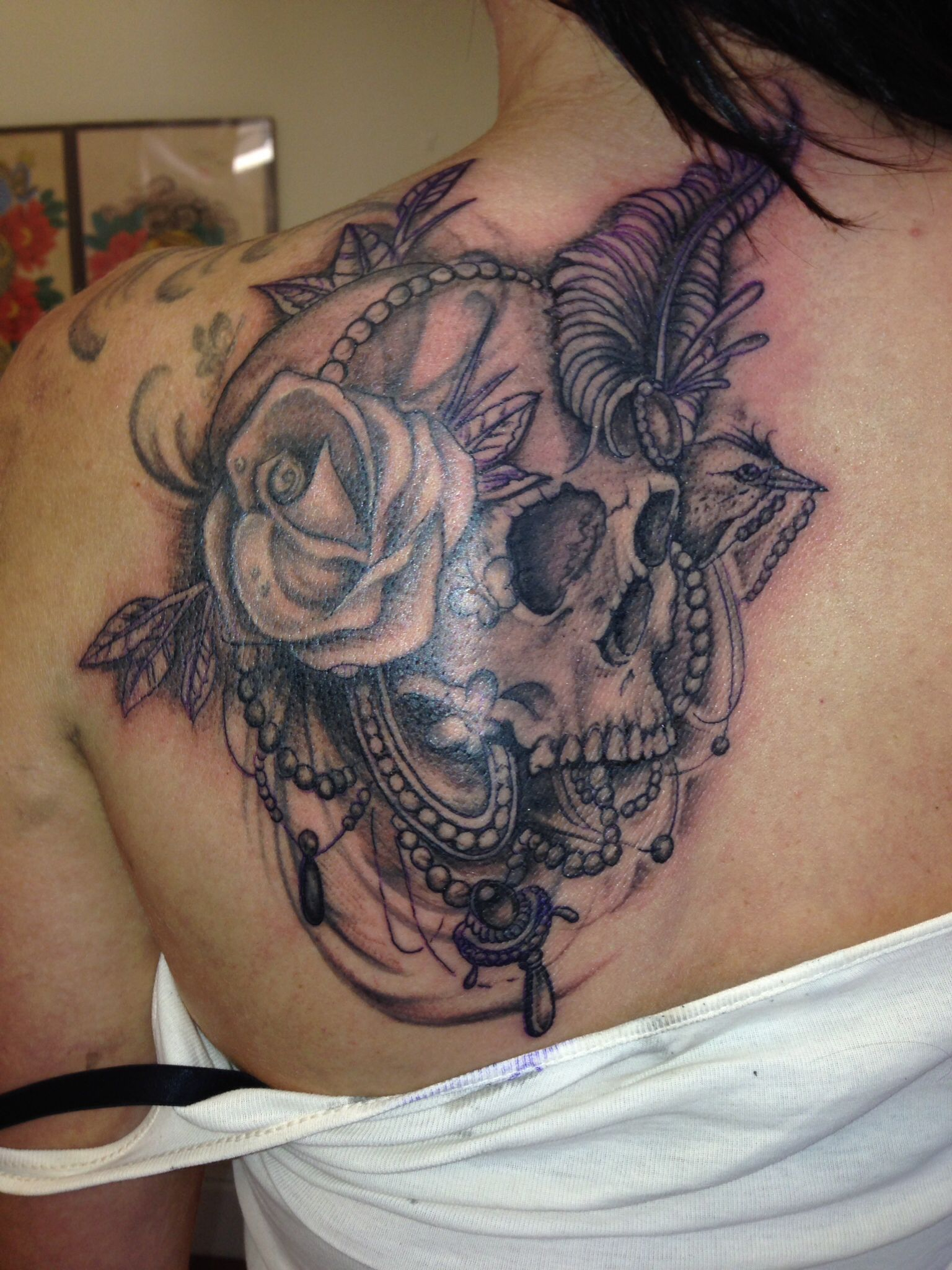 Skull And Rose Tattoo On Shoulder Black And Grey Markseriousink within dimensions 1536 X 2048