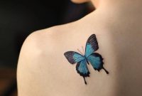 Small Blue Butterfly Tattoo On The Left Shoulder Blade in size 1000 X 1000