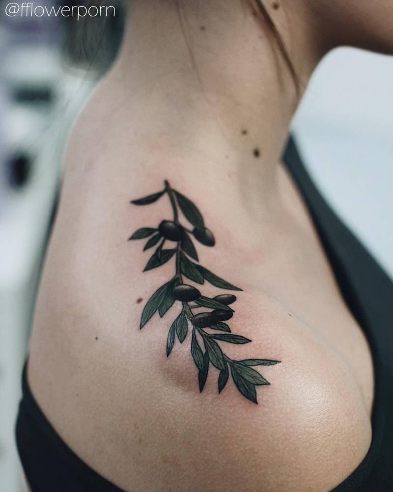 Small Tattoos Olive Branch Tattoo On Top Of The Right Shoulder intended for proportions 800 X 1000