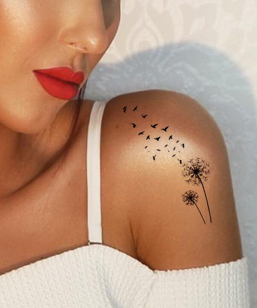 Small Unique Blowing Dandelion With Birds Shoulder Tattoo Ideas in proportions 853 X 1024