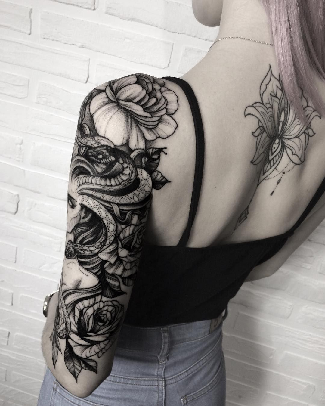 Snake Woman Sleeve Tattoo Idea Snake Tattoos Medusa Tattoo Full in proportions 1080 X 1349