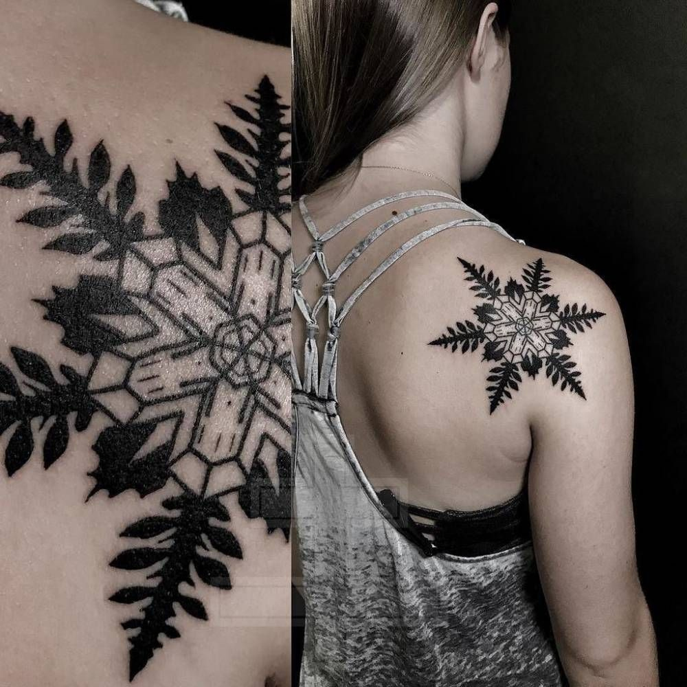 Snowflake Tattoo On The Right Shoulder Blade Tattoo Artist Zachary for dimensions 1000 X 1000