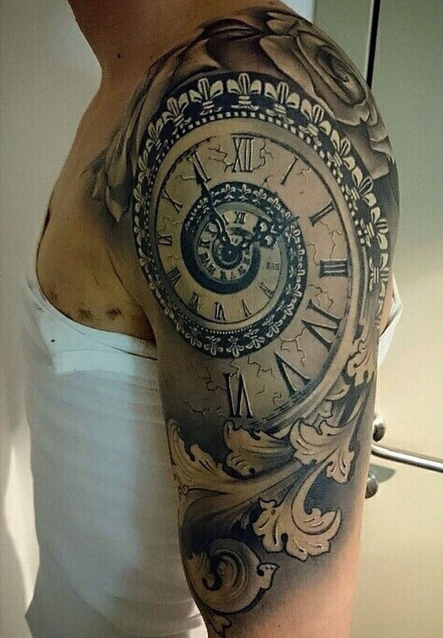 Spiral Time Clock Shoulder Tattoo Tattoo Ideas Tattoos in proportions 883 X 1272