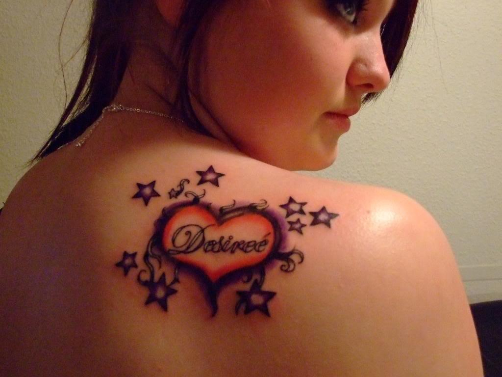 Stars And Heart Women Tattoo On Right Back Shoulder inside dimensions 1024 X 768