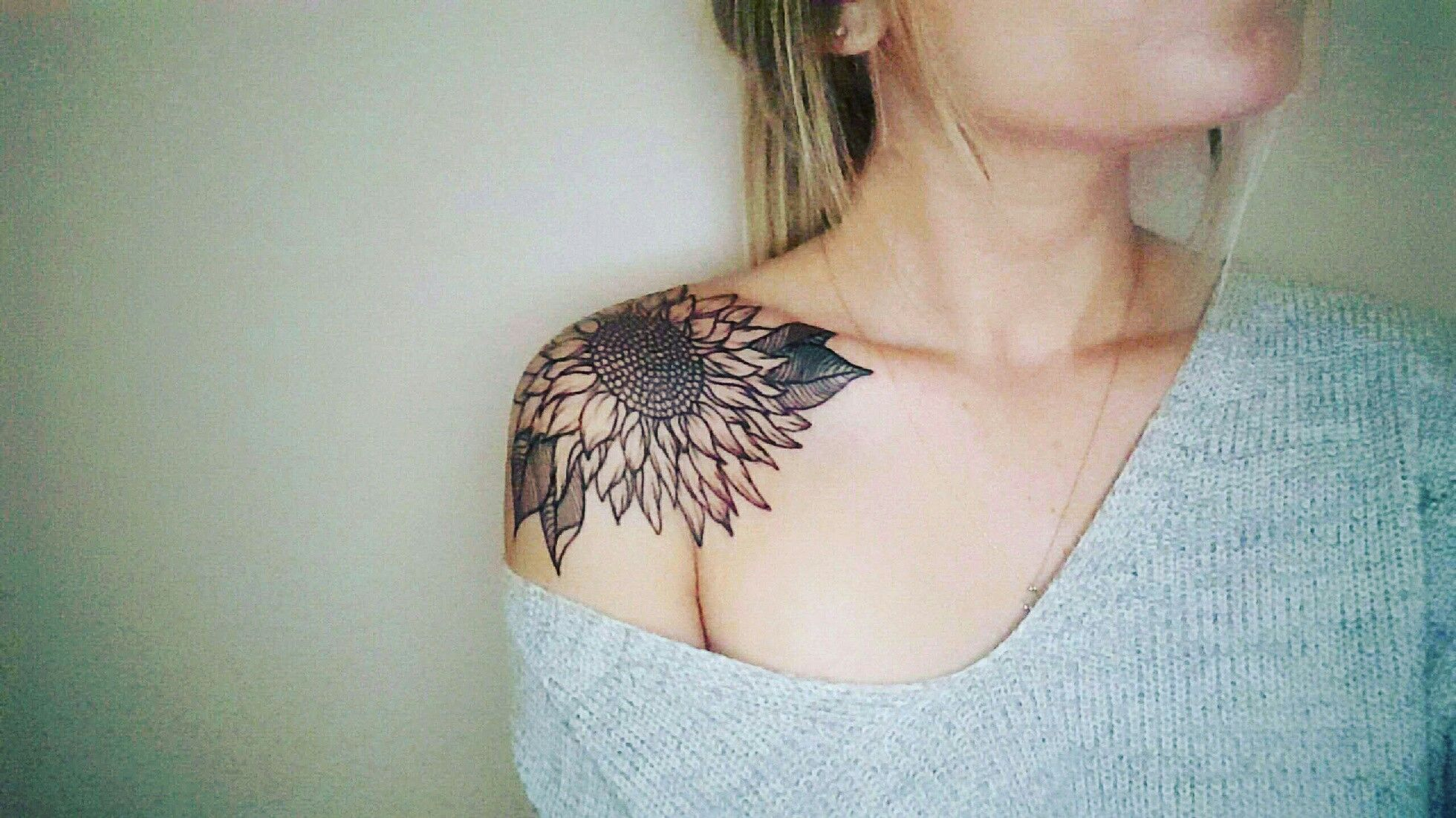 Sunflower Shoulder Tattoo Only The Outline Tattoos And Piercings throughout dimensions 1960 X 1102