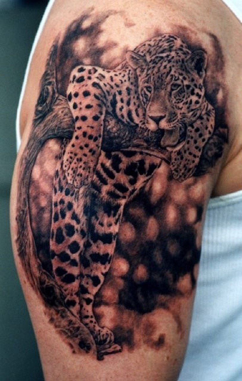 Super Realistic Jaguar On Tree Tattoo On Shoulder Tattoos Book for size 800 X 1259