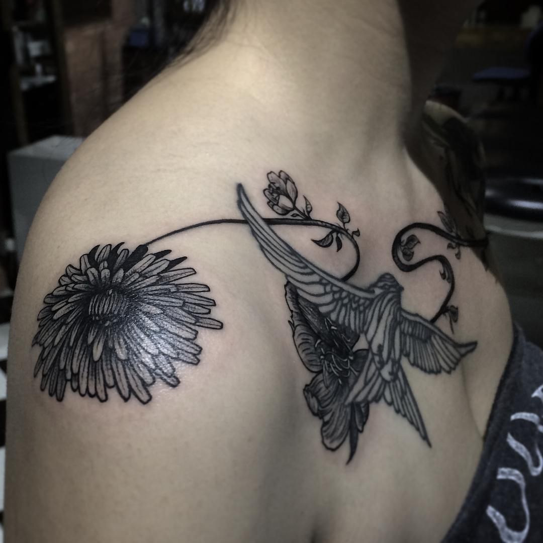 Swallow On Chest And Flower On Shoulder Tattoo Best Tattoo Ideas for proportions 1080 X 1080