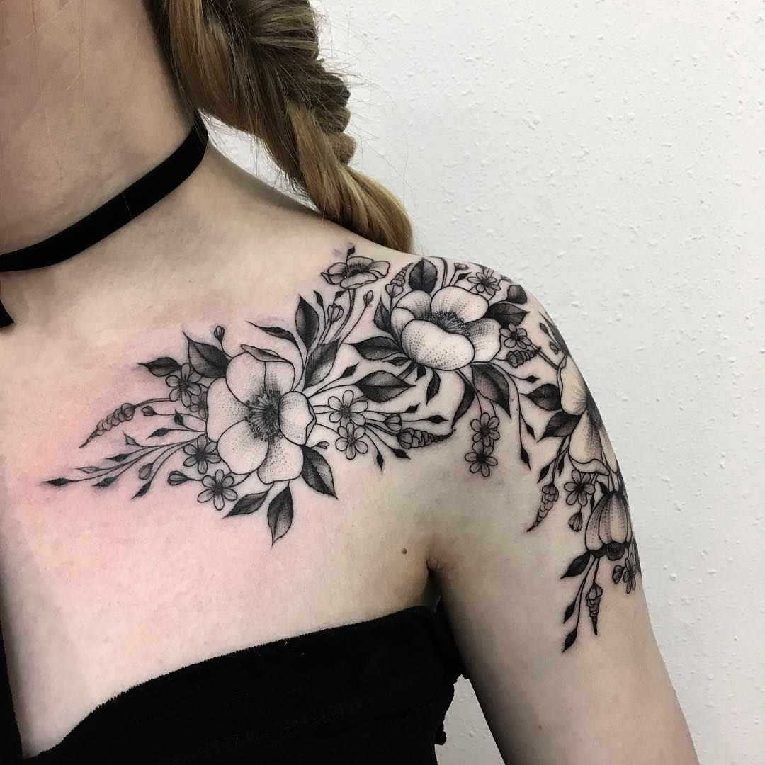 Tantalizing Black And White Flower Shoulder Tattoos Flower Black And for measurements 1080 X 1080