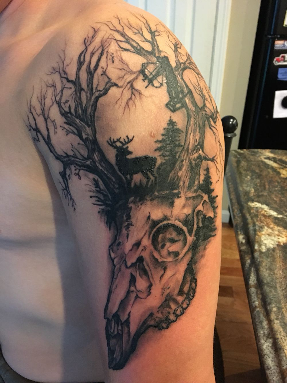 Tattoo Deer Skull Hunting Bow And Arrow Trees Tattoos regarding size 1000 X 1334